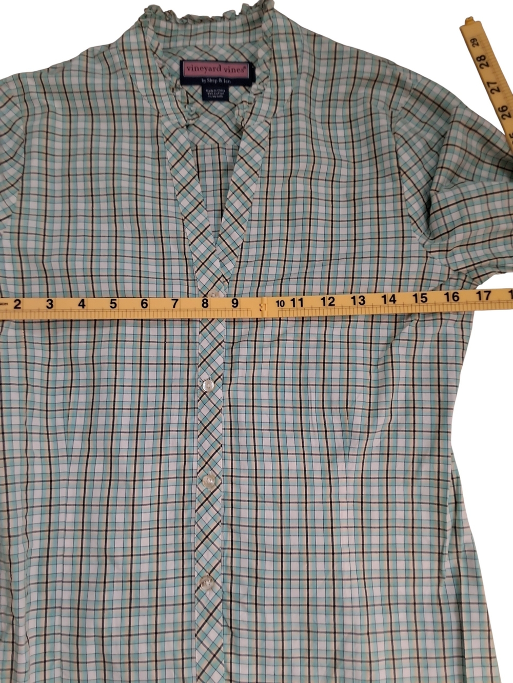 Vineyard Vines Plaid Button-Down Shirt in Mint Green and Navy - Picture 3 of 6